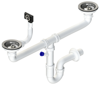 Instadrain syfon zlewozmywakowy fi 90 mm rurowy, 2-komory, z wyjściem do pralki/zmywarki 2657