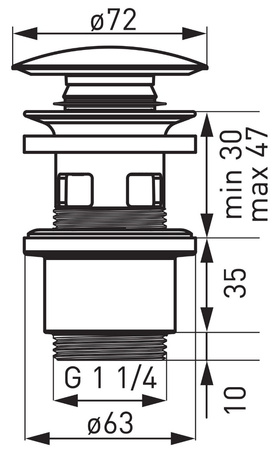Ferro zawór spustowy do umywalek z przelewem, polipropylen, korek ceramiczny, czarny S288PPCB