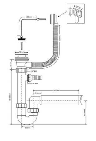 McAlpine syfon zlewozmywakowy rurowy z przelewem i podłączeniem pralki lub zmywarki 11/2"x50 HC7HC17PR
