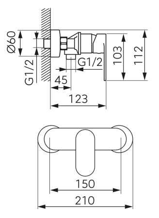 Ferro bateria natryskowa naścienna TALASSA, chrom BAL7