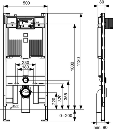 Tece TECEprofil - stelaż podtynkowy do WC ze spłuczką Octa II, (slim) wysokość montażowa 1120 mm 9300502
