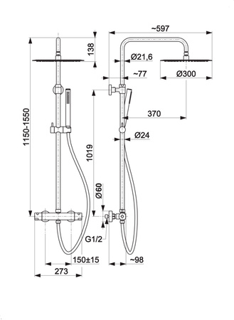 KFA deszczownia wannowa z baterią termostatyczną Moza Premium, gun metal grey PVD 5736-921-61