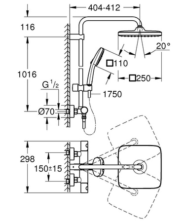Grohe zestaw prysznicowy z baterią termostatyczną Tempesta System 250 Cube czarny mat 266892431