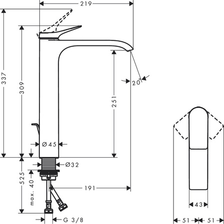 Hansgrohe bateria umywalkowa stojąca 250 Vivenis z kompletem odpływowym, czarny matowy 75040670