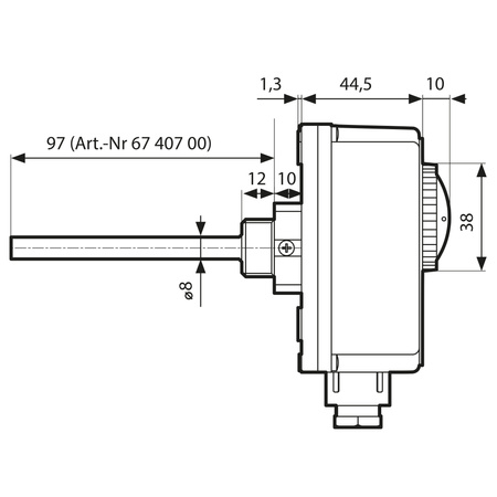 Afriso termostat nastawny TC2, 0-90st.C nastawa  zewnętrzna, przyłącze 1/2". dł. tulei 100mm, złącze el. potrójne 6740700