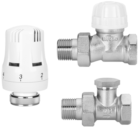 Invena komplet termostatyczny prosty PROV - zawór termostatyczny, zawór powrotny, głowica mini PROV 1/2" CD-72-P15-X