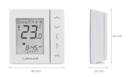 Salus bezprzewodowy, cyfrowy regulator temperatury 4w1, biały, natynkowy, baterie, kompatybilny z urządzeniami serii iT600RF VS20WRF
