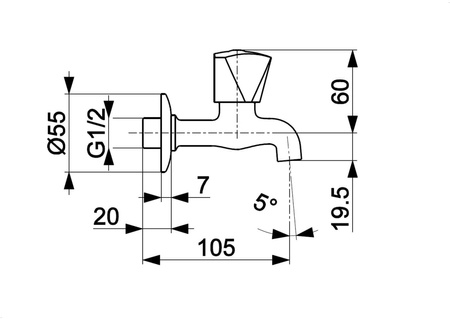 KFA zawór wypływowy umywalkowy ścienny 1/2" 200-020-00