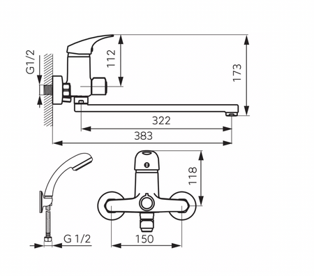 Ferro bateria umywalkowo-wannowa ścienna z zestawem natryskowym FERRO ONE, chrom BFO55A