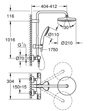 Grohe system prysznicowy z termostatem do montażu ściennego Tempesta System 210 chrom 26811001