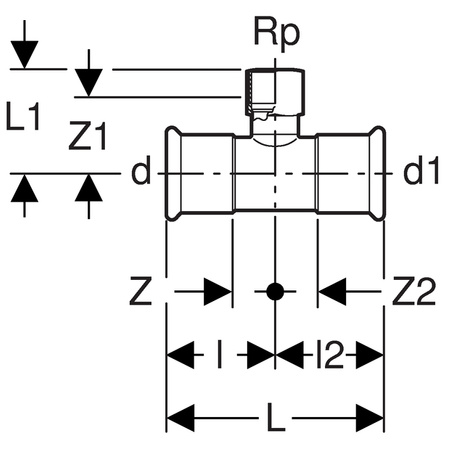 Geberit trójnik GW Mapress C-Stahl 22x1/2"x22 21307