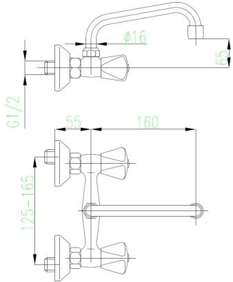 WYPRZEDAŻ: KFA Bateria umywalkowa ścienna STANDARD C 160 uchwyt czworokątny 300-310-00