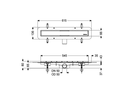 Kessel odpływ liniowy Linearis Compact 550mm, DN 50, WaD, pokrywa V2A, K 3 45600.61M