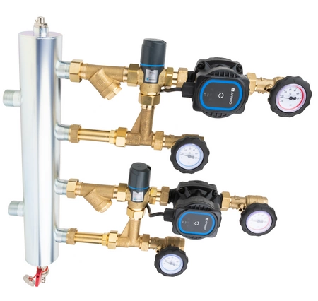 Afriso Zestaw mieszający ze sprzęgłem hydraulicznym BPS 911 AP, dwa człony z zaworem termostatycznym ATM 561, pompy AFRISO APH 160 9091120