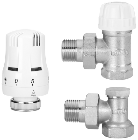 Invena komplet termostatyczny kątowy PROV - zawór termostatyczny, zawór powrotny, głowica mini PROV 1/2" CD-72-K15-X