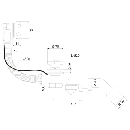 Instadrain syfon do wanny, korek automatyczny 1229