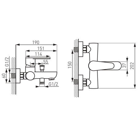 Ferro bateria wannowa ścienna ALGEO BLACK BAG1BL