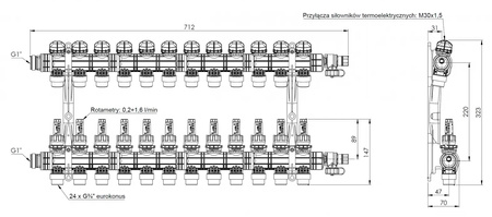 Afriso rozdzielacz ProCalida EF1 K 12 obiegów grzewczych, G1", 0,2÷1,6 l/min 81272