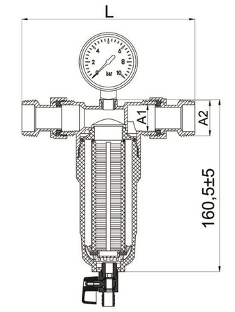Diamond komplet filtr mechaniczny z płukaniem wstecznym z manometrem i zaworem spustowym DN25 1" ART.350-25