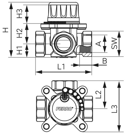 Ferro zawór mieszający 3-drogowy 2" GW ZMV35