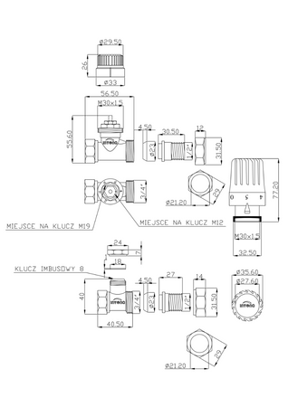 Invena prosty komplet termostatyczny z głowicą Mini 2 prov CD-74-P15