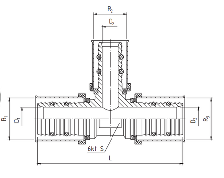 Perfexim trójnik zaprasowywany 16x20x16 73C 62-73C-1620-000