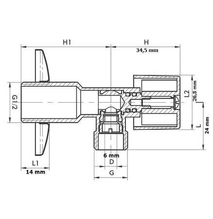 KFA zawór wodny kątowy z motylkiem 1/2x3/4 707-020-20