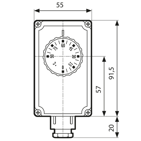Afriso termostat nastawny TC2, 0-90st.C nastawa  zewnętrzna, przyłącze 1/2". dł. tulei 100mm, złącze el. potrójne 6740700