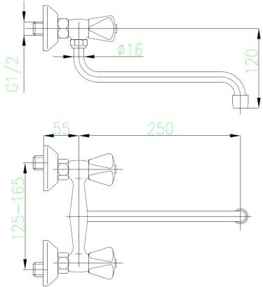 KFA bateria STANDARD zlewozmywakowa ścienna S 250 uchwyt czworokątny 300-610-00