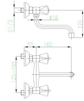 KFA bateria STANDARD zlewozmywakowa ścienna S 160 uchwyt czworokątny 300-410-00