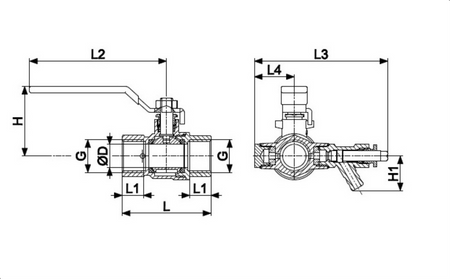 KFA zawór kulowy nakrętno-nakrętny z zaworkiem odpowietrzająco-spustowym, korkiem i dźwignią 1/2" 700-510-15