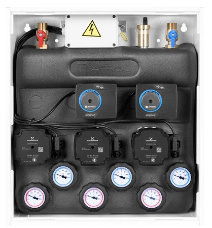 Afriso PrimoBox AZB 355 ze sprzęgłem hydraulicznym, 1 obieg bez zmieszania i 2 obiegi z zaworem mieszającym i siłownikiem ARM 7635500