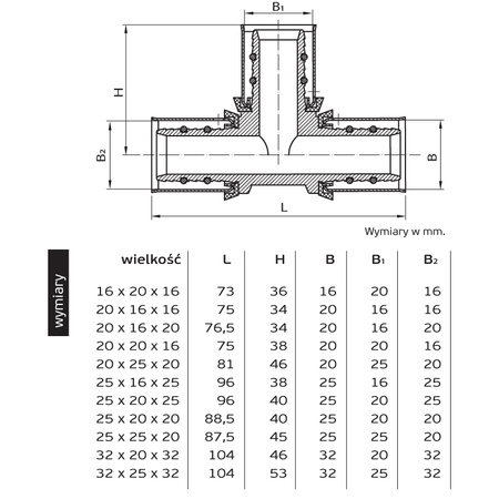 Perfexim trójnik zaprasowywany 32x20x32 73C 62-73C-3220-000