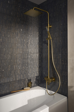 KFA deszczownia z baterią natryskową i składaną wylewką Logon, brushed light gold PVD 5136-925-39