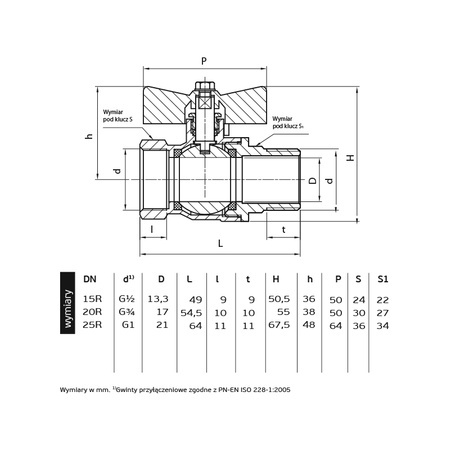 Perfexim zawór kulowy wodny WZ DN25 motylek 1041 G1 WZ PN16 C DN25 00-222-0250-010