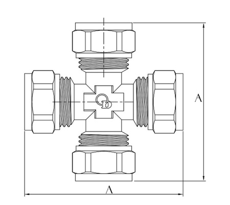 Diamond czwórnik PEX-AL-PEX, mosiądz 16x16x16x16 FTN-011.16X16X16X16.CZ-4