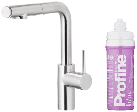 KFA bateria kuchenna z filtracją wody i wyciąganą wylewką Duero Pure Basic, inox + zestaw filtrujący Profine Lilac S 6623-115-22