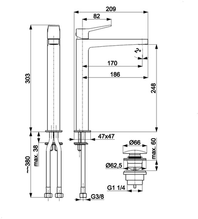 KFA bateria umywalkowa nablatowa wysoka ze spustem klik-klak Malaga, chrom 4522-712-00