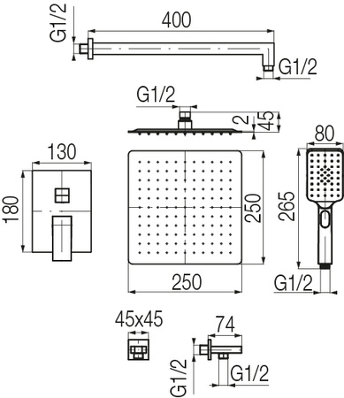 Valvex zestaw natryskowy podtynkowy ARS, miedź szczotkowana 2420280