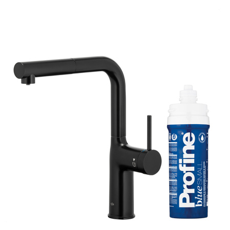 KFA bateria kuchenna z funkcją filtracji wody i wyciąganą wylewką Duero Pure Move Pull-Out + zestaw fitrujący Profine Blue S, czarny 6623-423-81