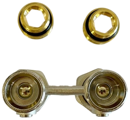 Honeywell podwójny zawór przyłączeniowy prosty 1/2" GW (z nyplami 1/2"x3/4") V2495DY015