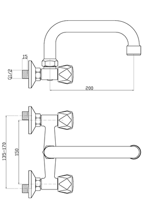 Invena bateria umywalkowo-kuchenna ścienna Modena, chrom BC-14-F0S-L