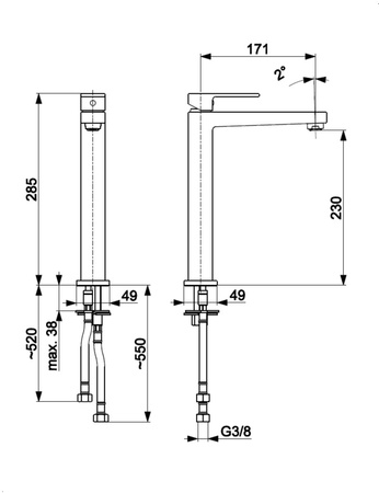 KFA bateria umywalkowa nablatowa Logon, gun metal grey PVD + click clack 5132-612-61