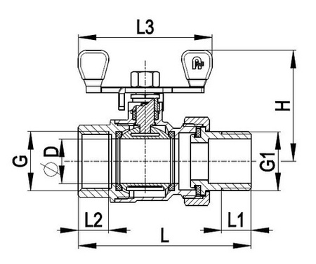 KFA zawór kulowy wodny ze śrubunkiem z motylkiem 3/4" 700-221-20