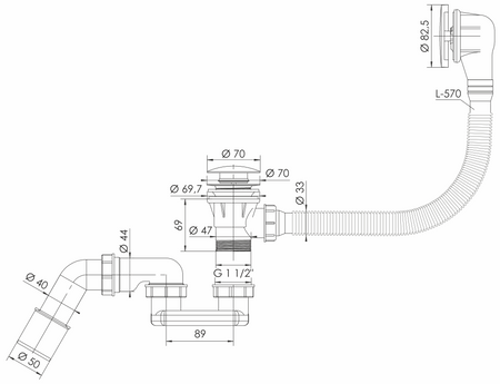 Instadrain syfon do wanny czyszczony od góry fi50 klik-klak czarny mat 2455