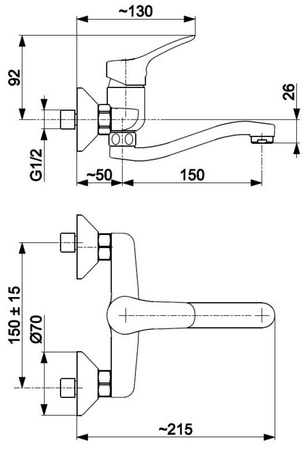 KFA bateria umywalkowa ścienna z wylotem 150 mm MORRIS chrom 5240-810-00