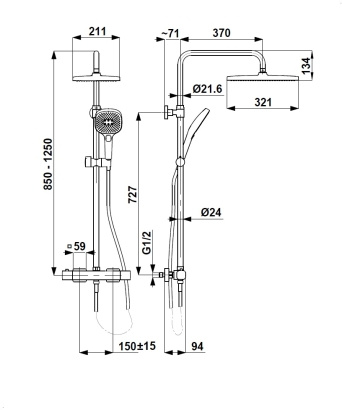KFA deszczownia z baterią natryskową termostatyczną, ścienną Malaga, gun metal grey PVD 5756-910-61