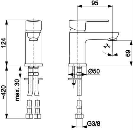 KFA bateria umywalkowa ze spustem mechanicznym Mohit, chrom 5912-815-00