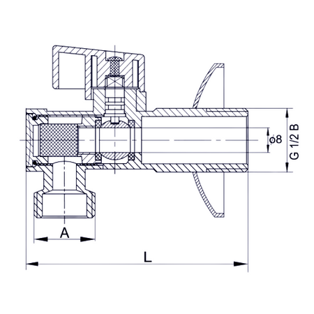 Diamond kurek kulowy kątowy z filtrem i z rozetą 1/2"x3/8", chrom ART.800-1/2X3/8 CH