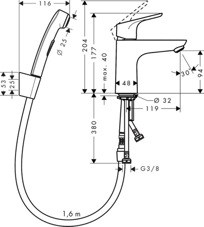 Hansgrohe jednouchwytowa bateria umywalkowa Focus 100 z główką bidette i wężem 31927000